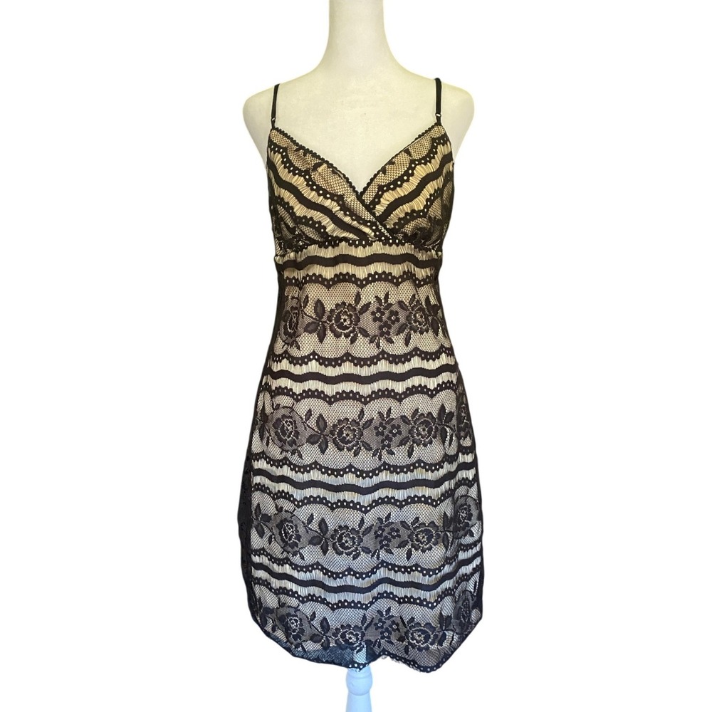 Hot Kiss Lace Nude Lining Black Mini Slip Dress Large Cocktail Femme Siren Bratz